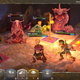 Three heroes stand in a cave filled with worm monsters who prey on dreams. The rogue has a flaming arm and a little owl beside him. The warrior has a two pronged spear. The third stands at the back of the room wielding a sword and shield.
